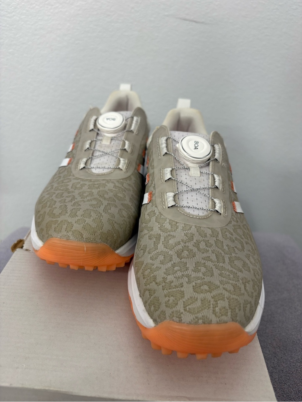 adidas Women's BOA Golf Shoes in Beige with Orange Accents